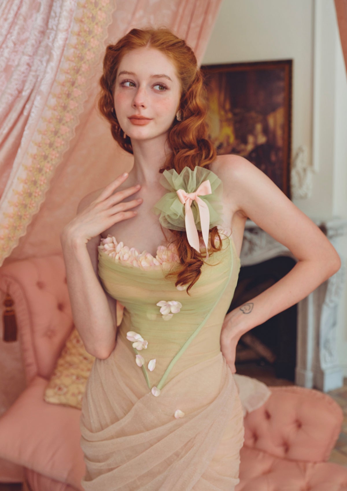 茅coute Les Fleurs Tomber Dress
