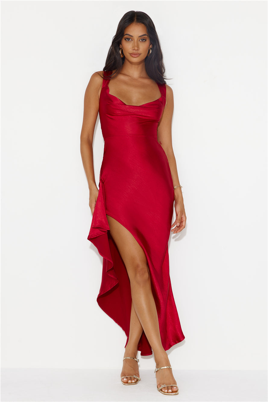 Flashy Sori猫e Satin Maxi Dress Red